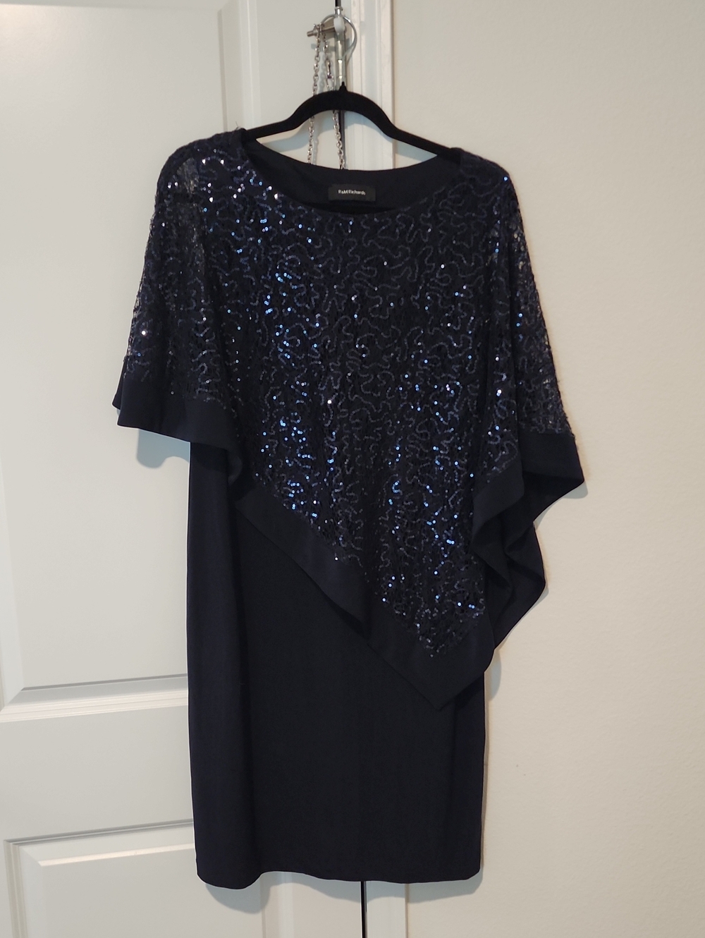 R&M Richards Navy Sequin Overlay Midi Dress